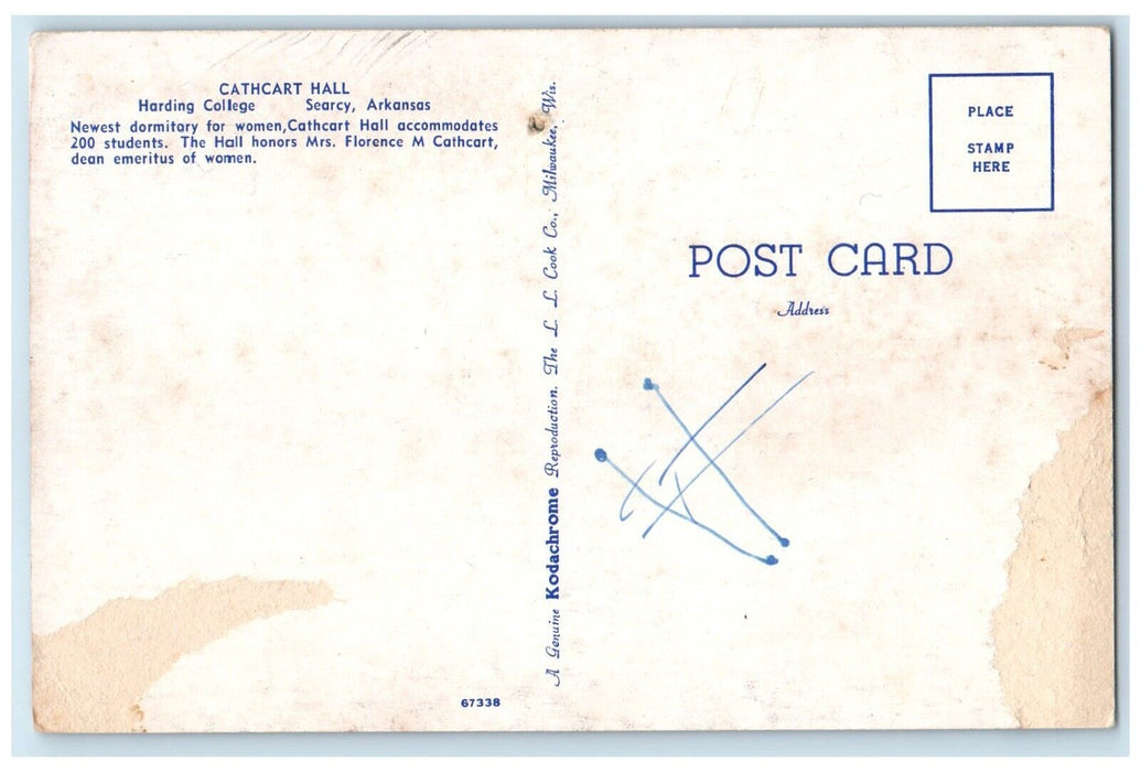 c1960 Cathcart Hall Harding College Dormitory Building Searcy Arkansas Postcard
