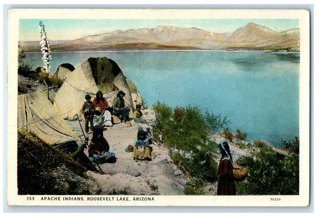 c1930's View Of Apache Indians Roosevelt Lake Arizona AZ Vintage Postcard