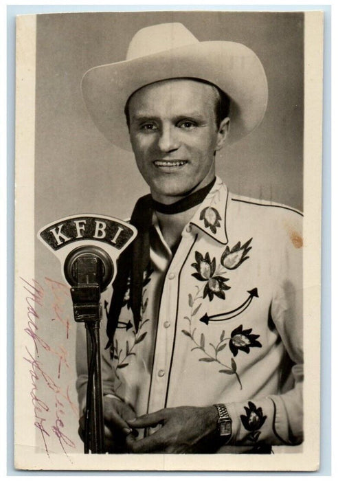 1951 Gene Autry Cowboy Radio Microphone KFBI Wichita KS RPPC Photo Postcard