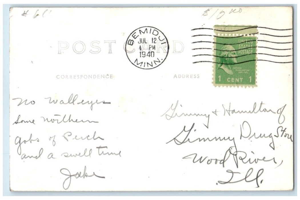 1940 Paul Bunyan Statue Bemidji Minnesota MN RPPC Photo Posted Postcard