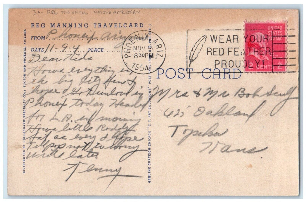 1954 Reh Manning Native American Yesterday Today Phoenix Arizona AZ Postcard