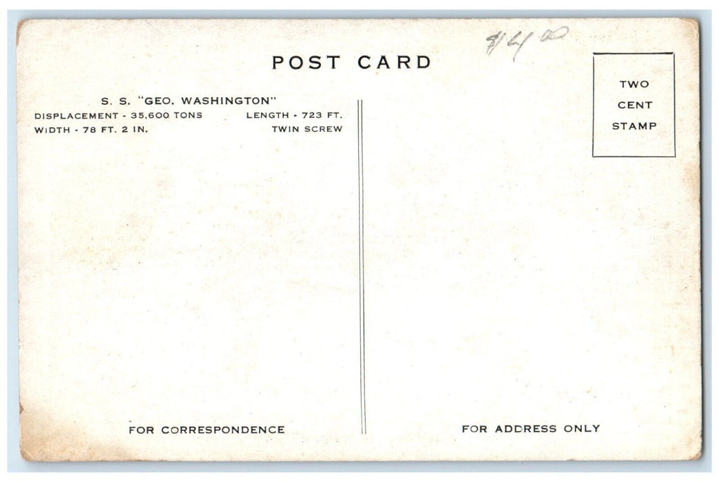 c1910's United States Lines SS Steamer Ship George Washington Antique Postcard