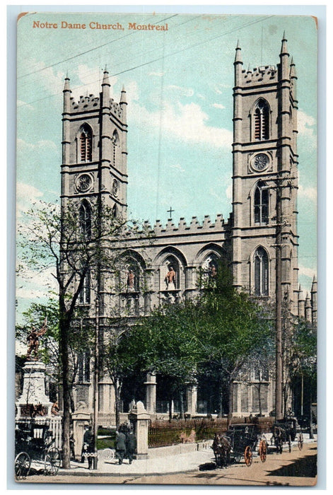 c1905 Notre Dame Church Montreal Quebec Canada Horse Carriage Antique Postcard