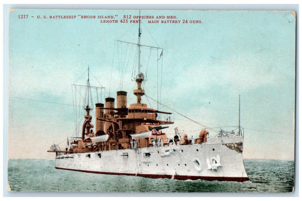 c1910's US Battleship Rhode Island Steamer Ship Unposted Antique Postcard