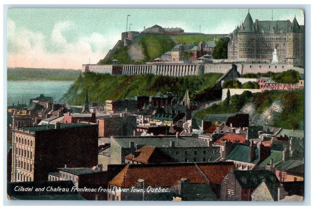 c1910 Citadel and Chateau Frontenac From Lower Town Quebec Canada Postcard