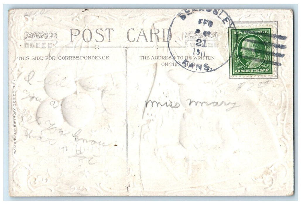 1911 Washington Holly Berries Hatchet Embossed Beardsley Kansas KS Postcard