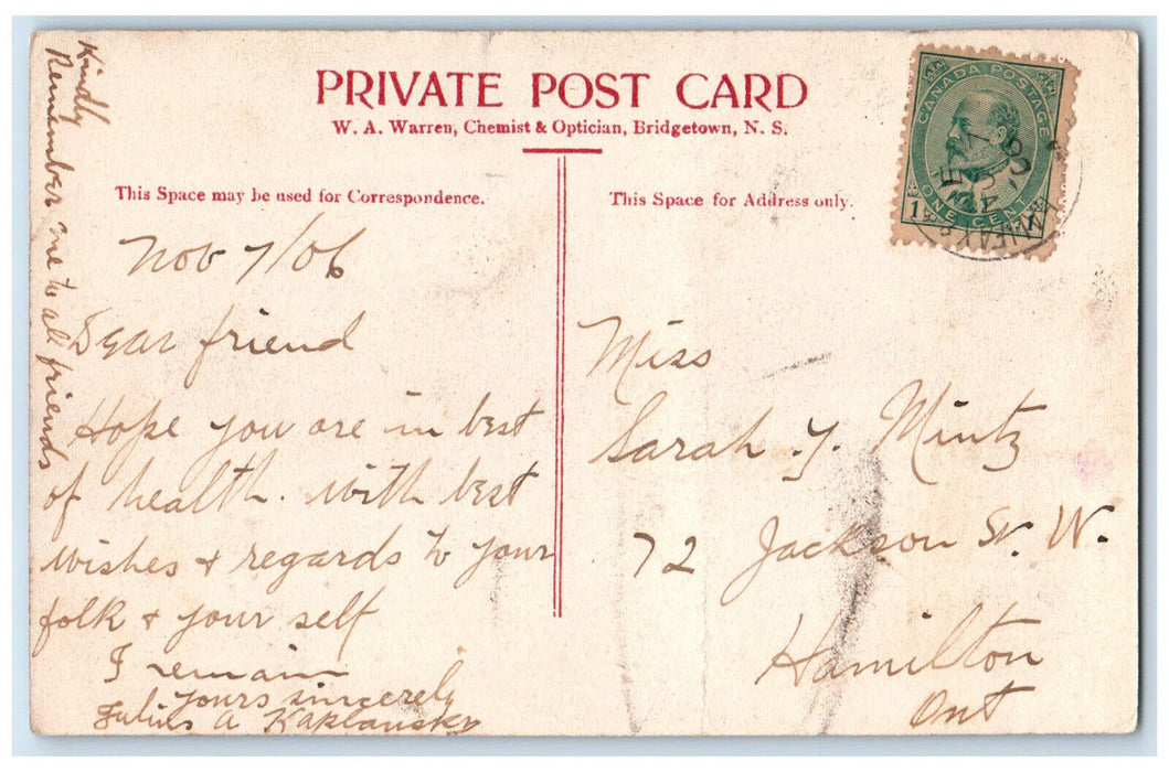 1906 Queen Street Bridgetown Nova Scotia Canada Antique Posted Postcard