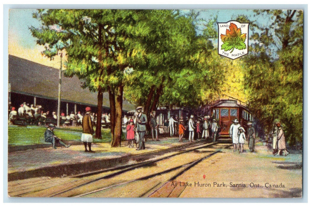 c1910 Maple Logo At Lake Huron Park Sarnia Ontario Canada Antique Postcard