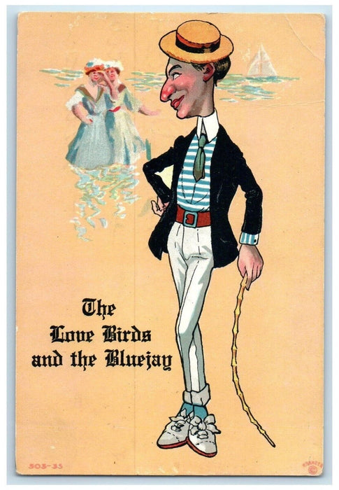 1911 The Lover Birds And The Bluejay Stuttgart Kansas KS Posted Antique Postcard