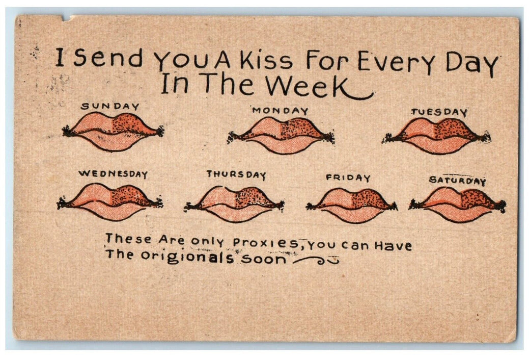 1909 I Send You A Kiss For Every Day In The Week Russell Co. KS RPO Postcard