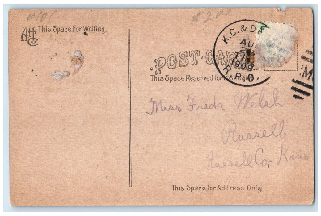 1909 I Send You A Kiss For Every Day In The Week Russell Co. KS RPO Postcard