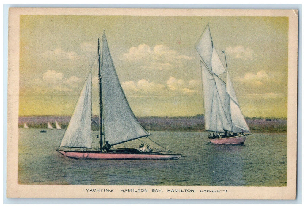 c1930's "Yachting" Hamilton Bay Hamilton Ontario Canada Vintage Postcard