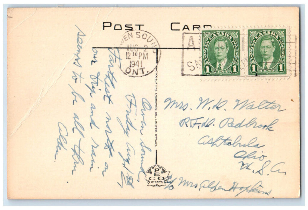 1941 View of River Butchart Estate Owen Sound Canada Vintage Posted Postcard