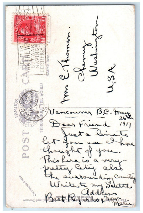 1917 Granville Street Bridge Vancouver British Columbia Canada Postcard