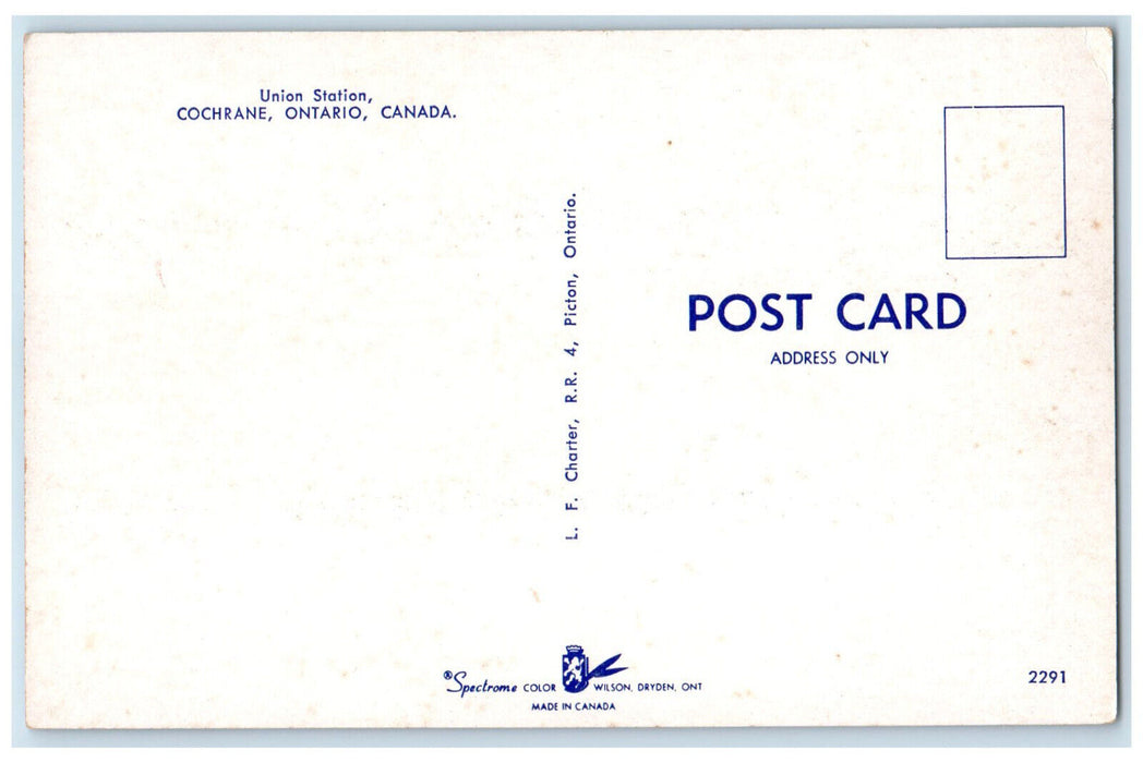 c1950's Union Station Cochrane Ontario Canada Vintage Unposted Postcard