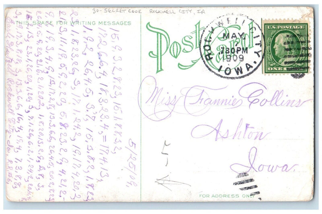 1909 State Capitol Of Iowa Des Moines IA, Secret Code Rockwell City IA Postcard
