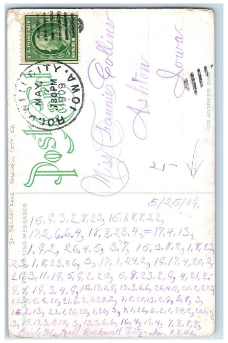 1909 State Capitol Of Iowa Des Moines IA, Secret Code Rockwell City IA Postcard