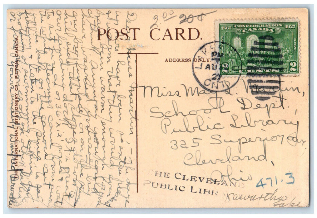 1927 Burleigh Falls Kawartha Lakes Central Ontario Canada Vintage Postcard