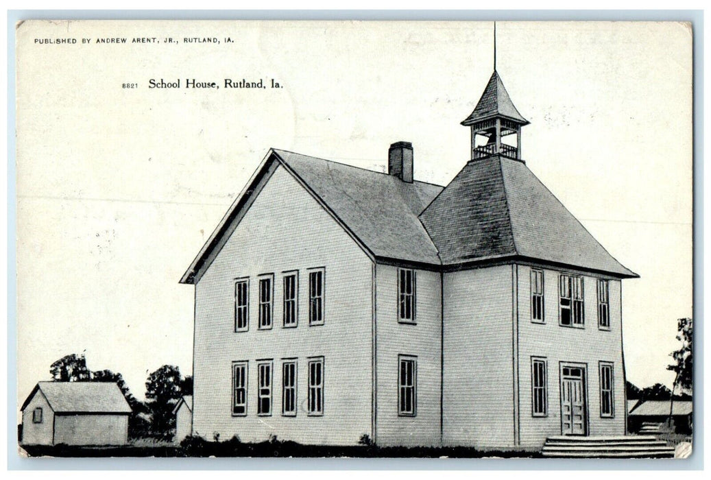 1907 School House Building Rutland Iowa IA Posted Antique Postcard