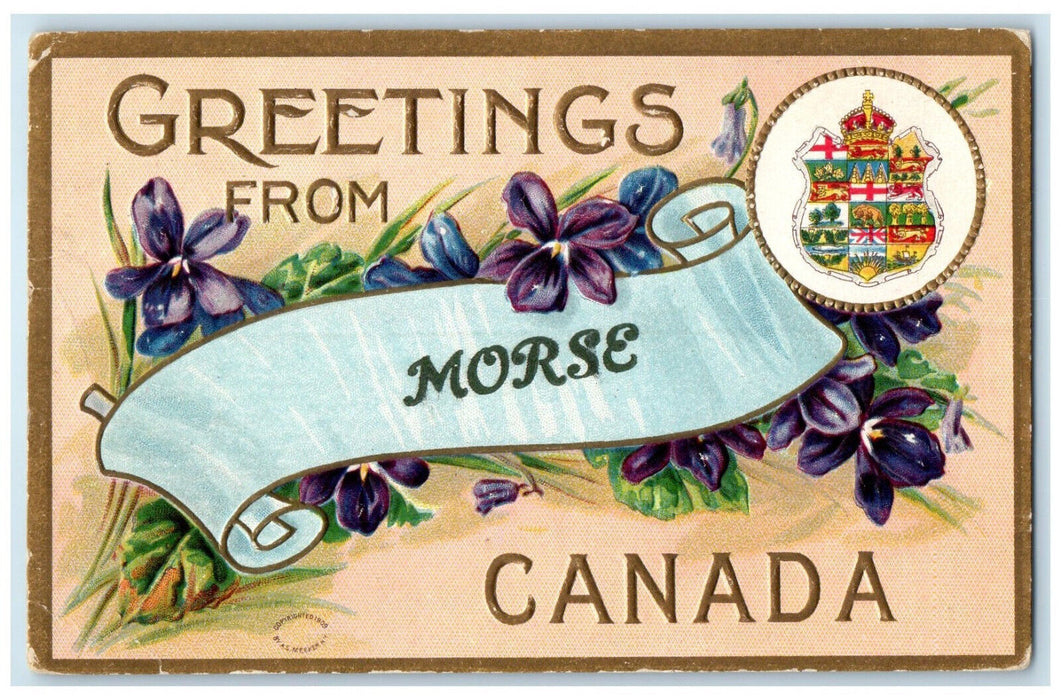 c1910 Country Logo Flowers Greetings from Morse Canada Embossed Postcard