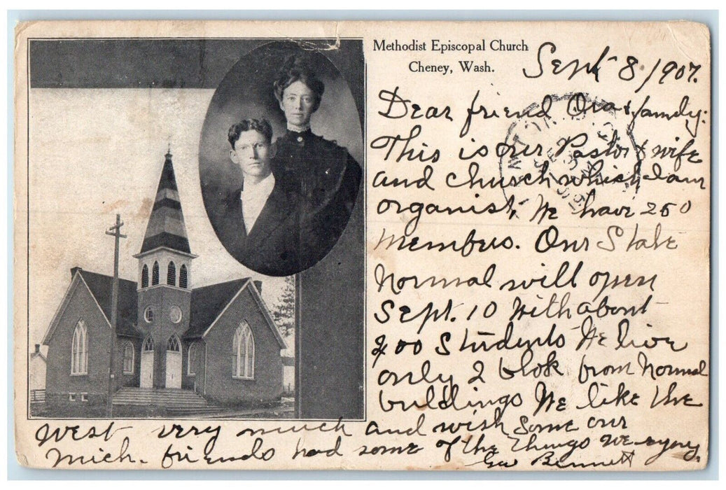 1907 Methodist Episcopal Church Cheney Washington WA Posted Antique Postcard