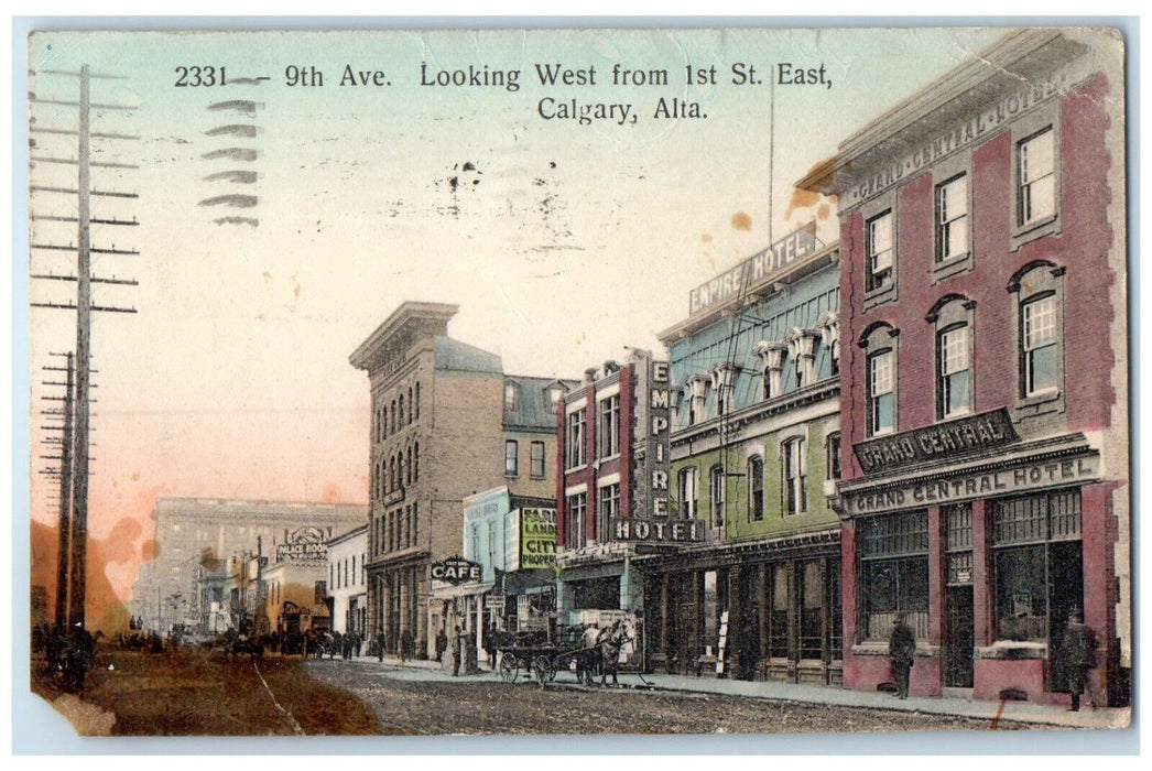 1911 9th Avenue Hotel Cafe Looking West Calgary Alberta Canada Antique Postcard
