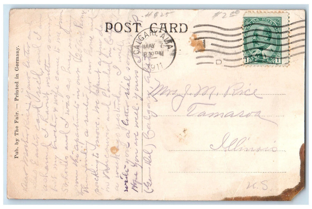 1911 9th Avenue Hotel Cafe Looking West Calgary Alberta Canada Antique Postcard