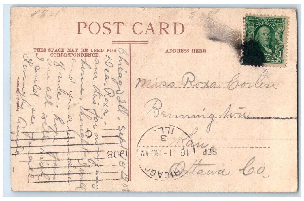 1908 Lake Front Looking South Logan Statue Illinois Central Chicago IL Postcard