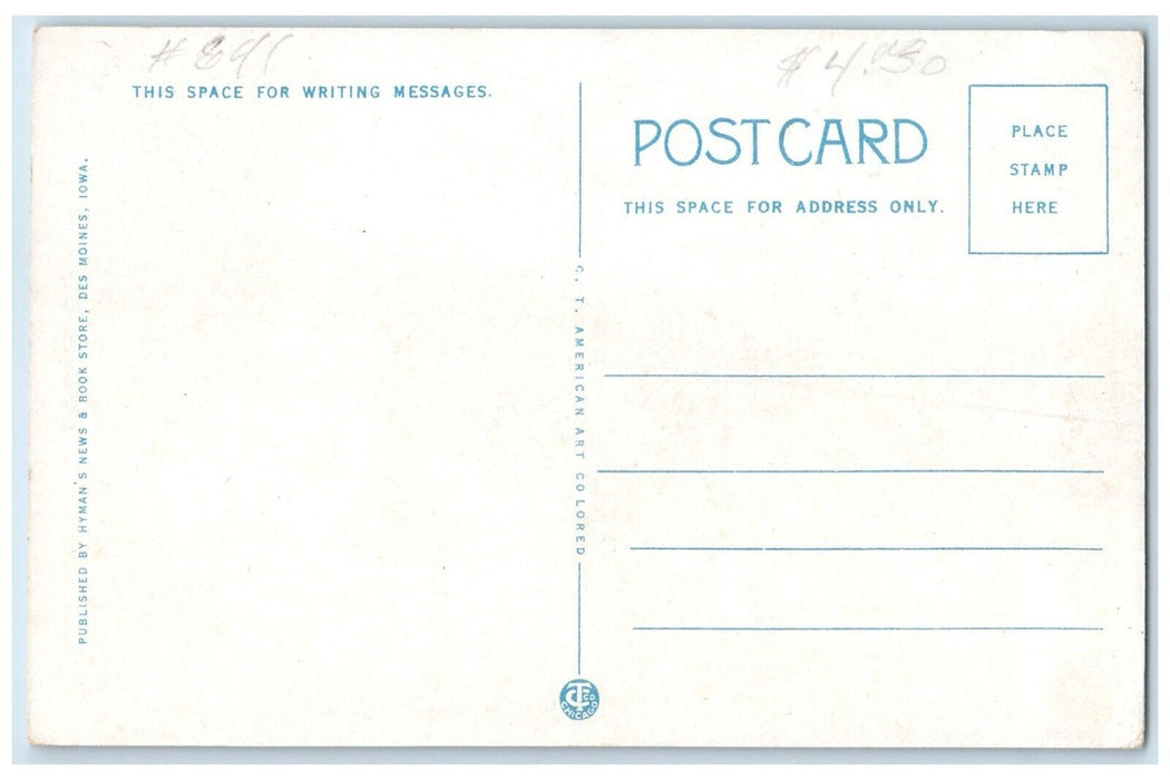 c1920 Union Station Exterior Building Classic Cars Des Moines Iowa IA Postcard