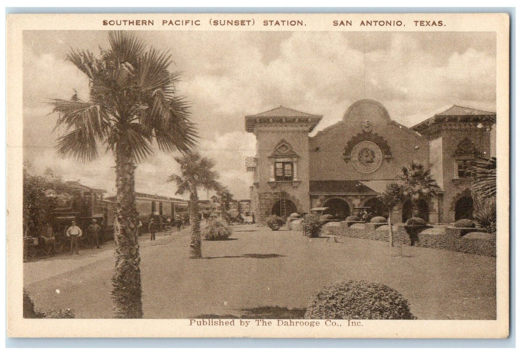 c1940 Southern Pacific Sunset Station Exterior Field San Antonio Texas Postcard