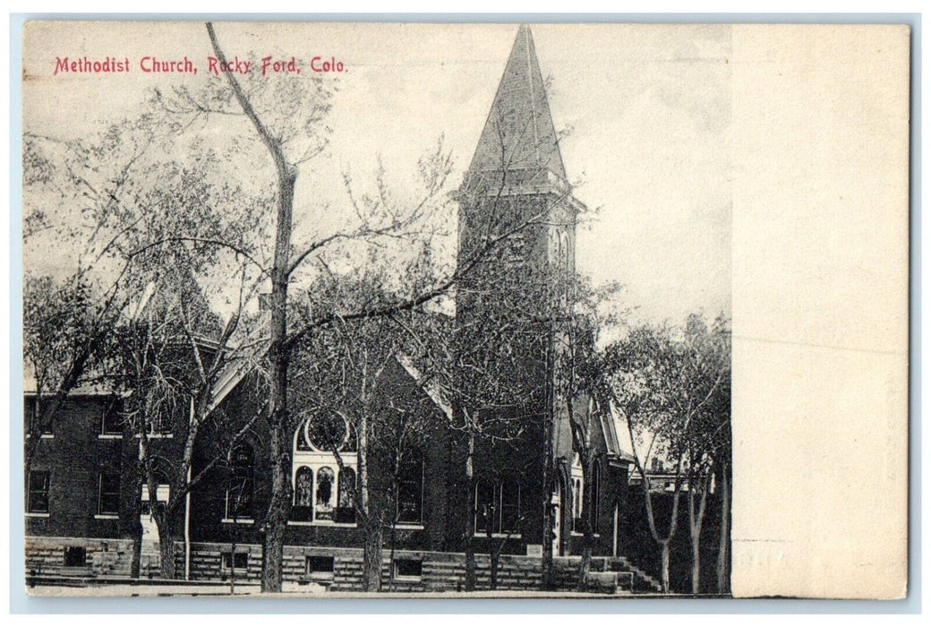 1909 Methodist Church Scene Street Rocky Ford CO, General Delivery Postcard