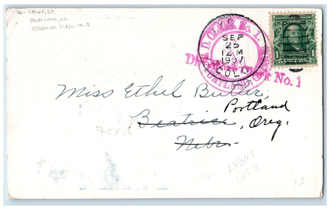 1907 School Building Lyons CO Portland OR Directory Clerk No. 1 Antique Postcard
