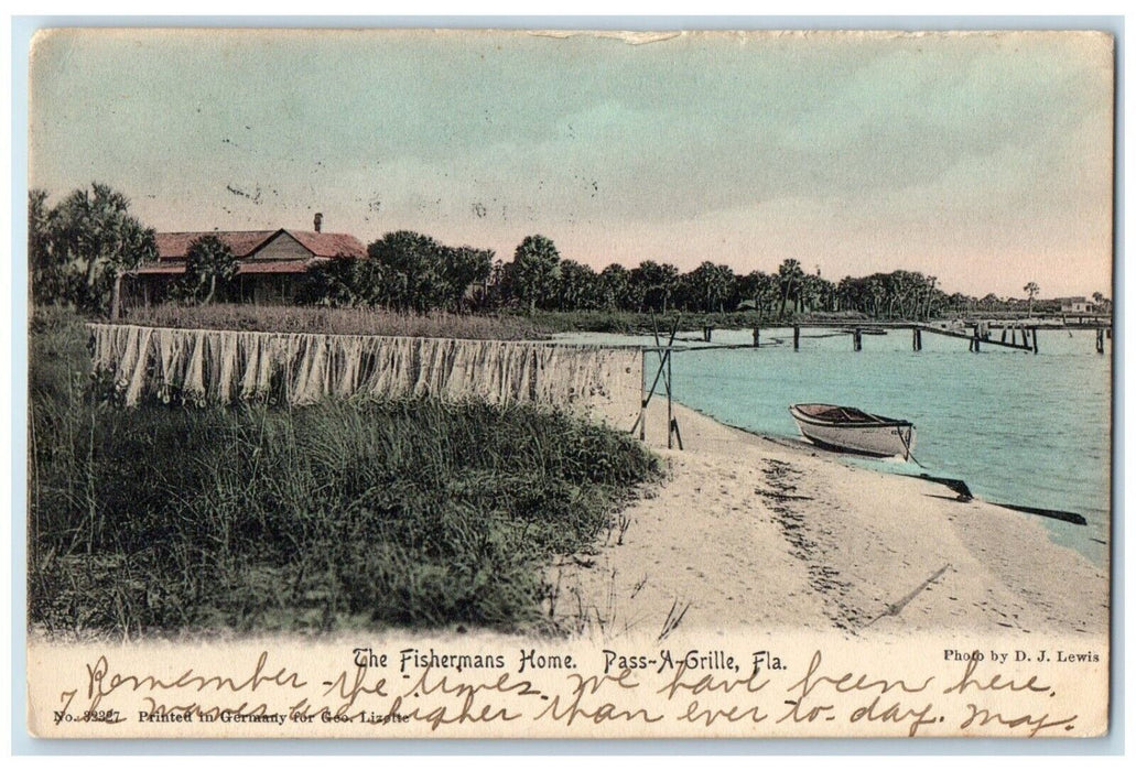1910 The Fishermans Home Pass A Grille Florida FL, Boat Scene Antique Postcard