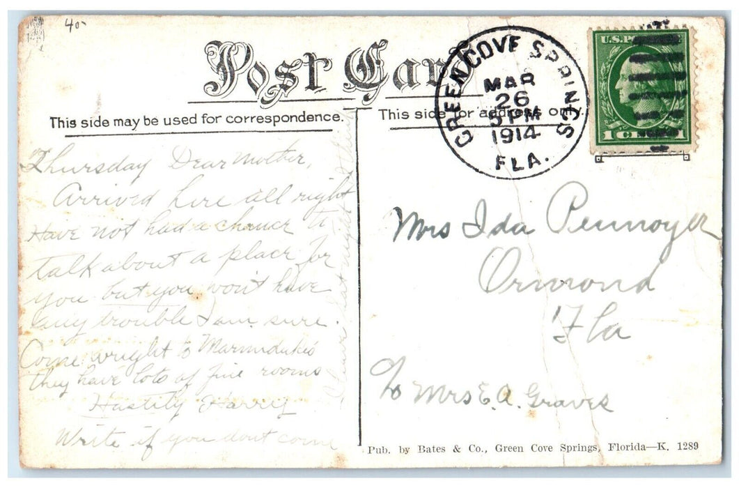 1914 Spring And Bathing Pavilion Green Cove Springs Florida FL Antique Postcard