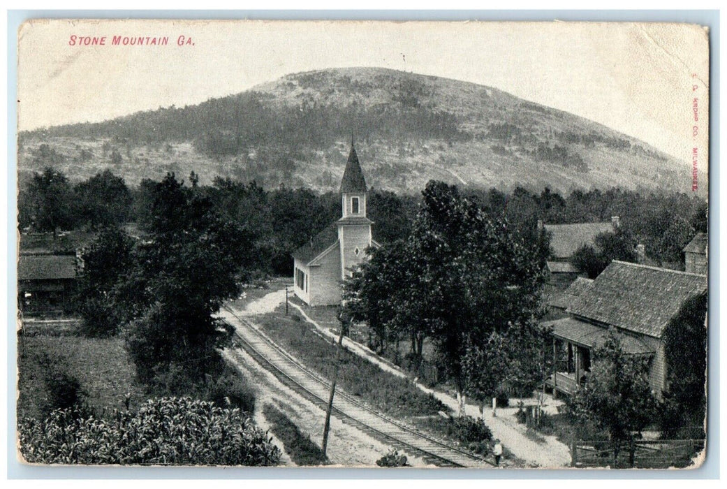 1908 View Of Stone Mountain Georgia GA, Church Railroad Train Antique Postcard