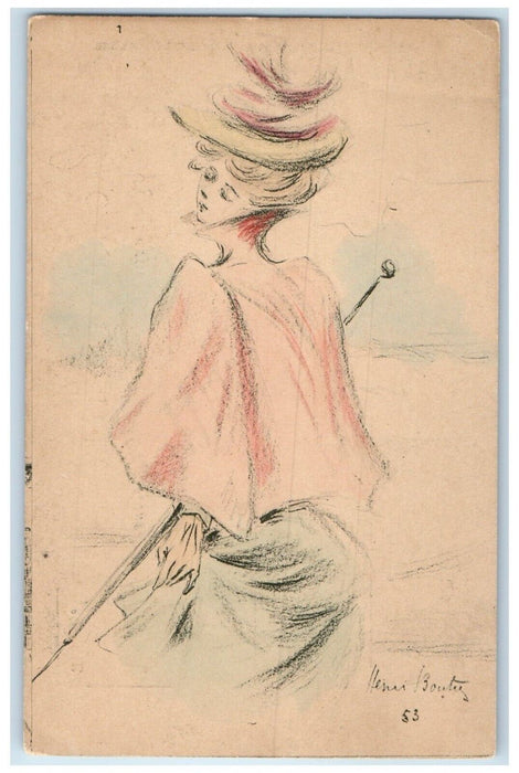c1905 Pretty Woman Henri Boutet Art Nouveau Unposted Antique Postcard