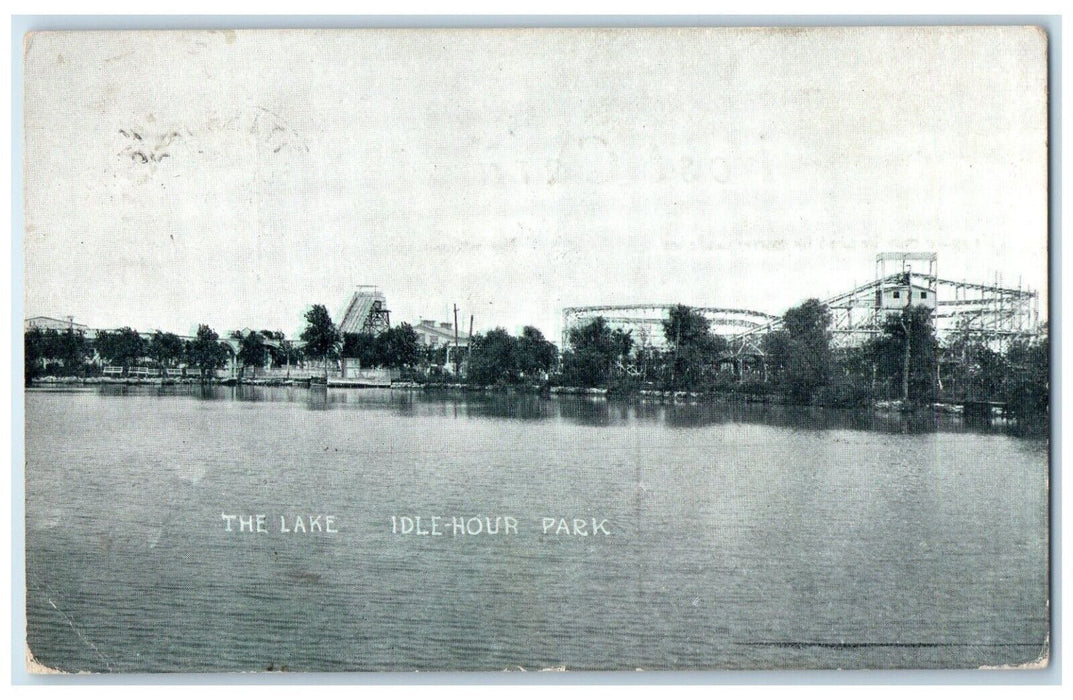 1909 The Lake Idle Hour Park Rollercoaster Amusement Park Pittsburg KS Postcard