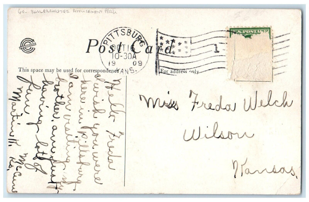1909 The Lake Idle Hour Park Rollercoaster Amusement Park Pittsburg KS Postcard