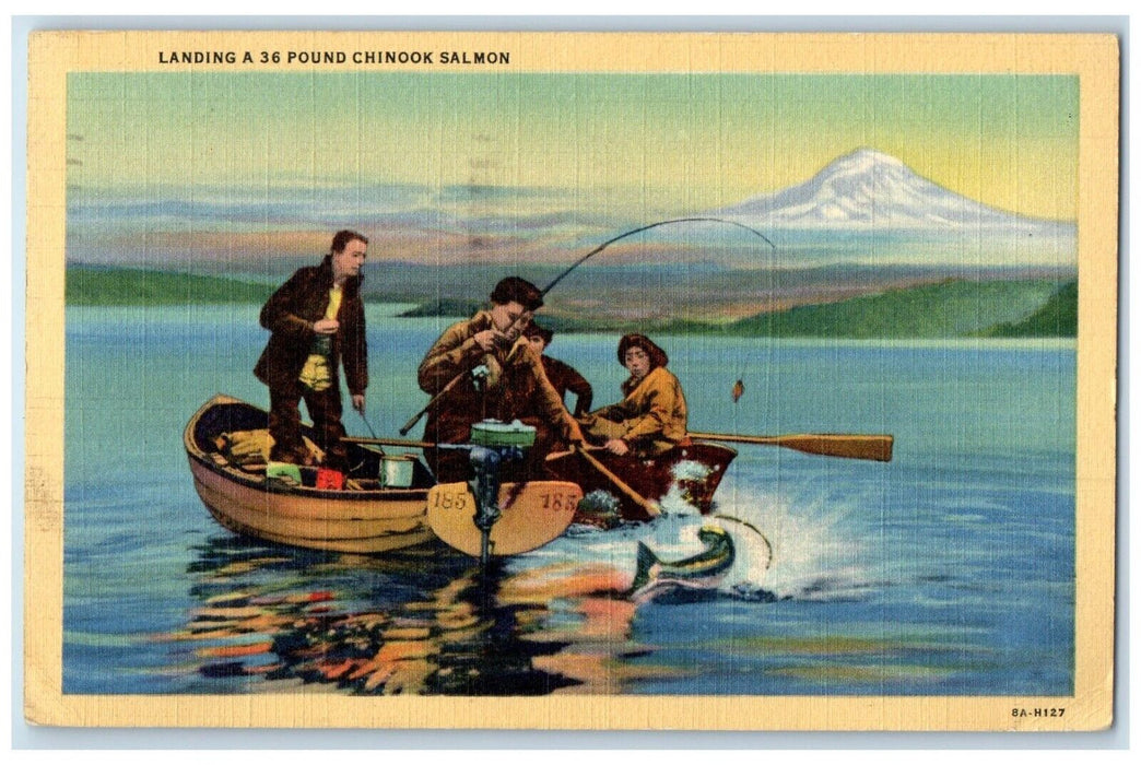 1940 Landing A 36 Pound Chinook Salmon Portland Oregon OR Fishing Postcard