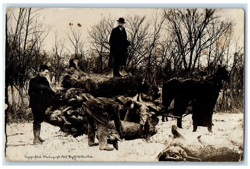 1909 W.H. Martin Exaggerated Hunting Rabbits Middleton MI RPPC Photo Postcard