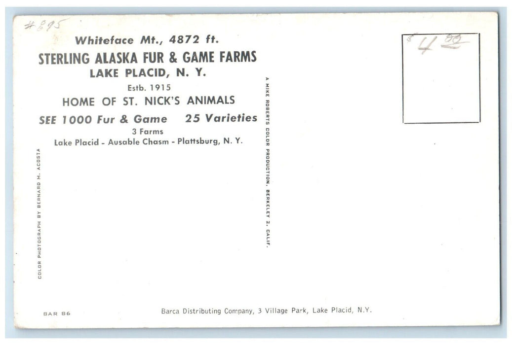 Whiteface Mt. Sterling Alaska Fur & Game Farms Cars Lake Placid NY Postcard