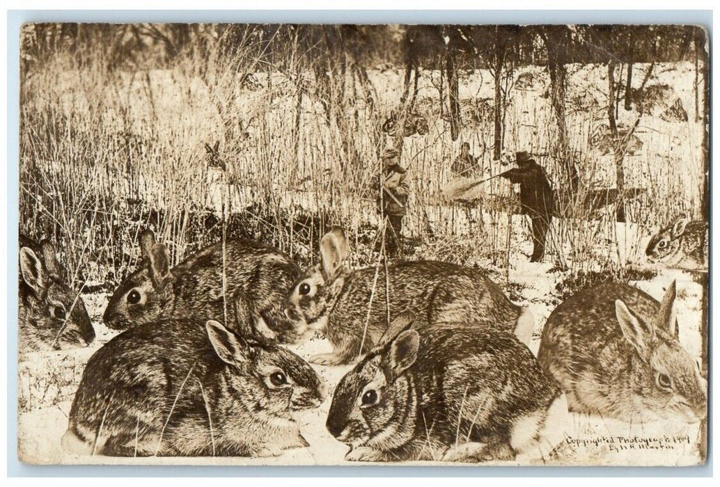 c1909 W.H. Martin Exaggerated Rabbit Hunting Hunter Gun RPPC Photo Postcard