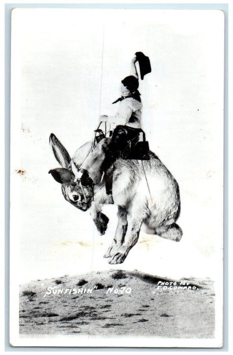c1940's F.D. Conard Exaggerated Rabbit Bunny Rodeo Cowboy RPPC Photo Postcard