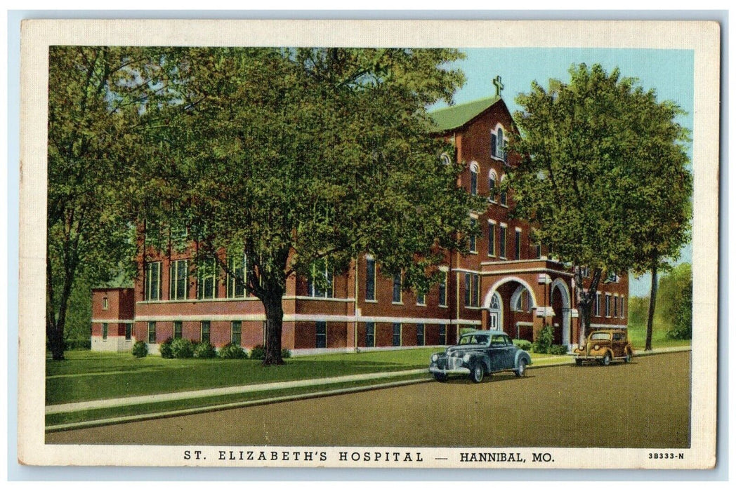 c1930's St. Elizabeth's Hospital Cars Hannibal Missouri MO Vintage Postcard