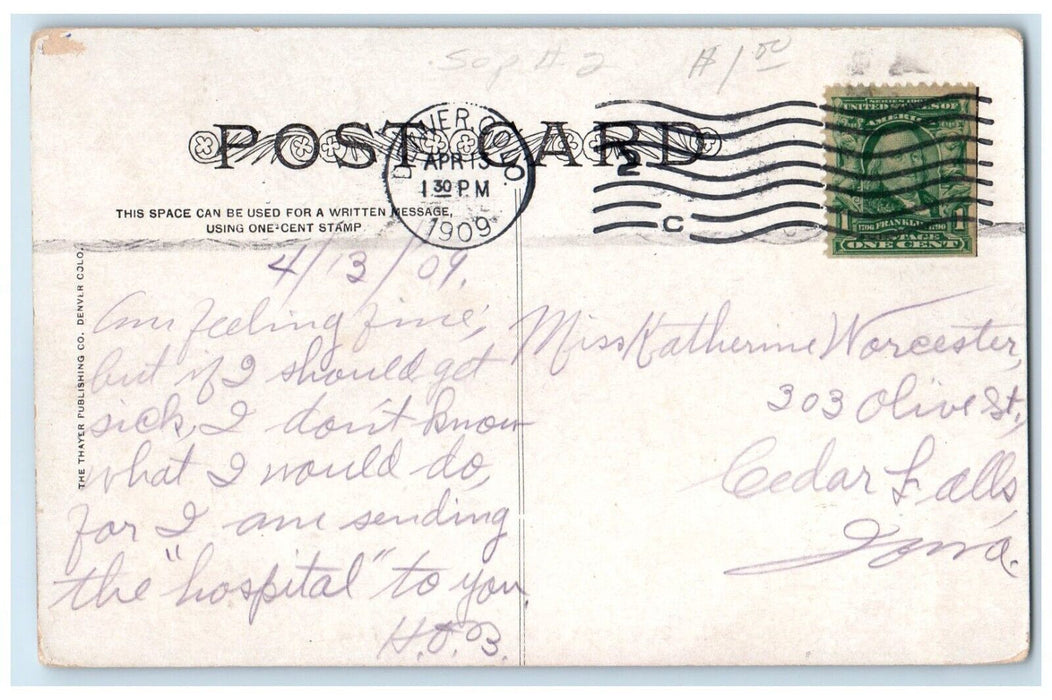 1909 St. Joseph Hospital Building Street View Denver Colorado CO Posted Postcard