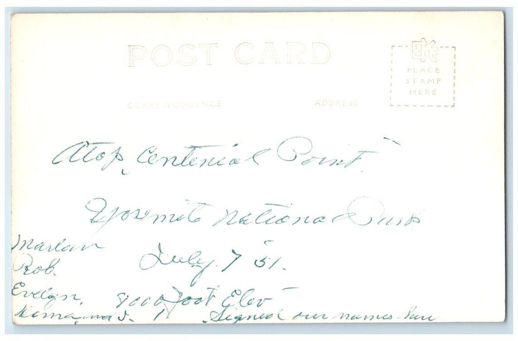 1951 Tree On Centennial Point Yosemite National Park CA RPPC Photo Postcard