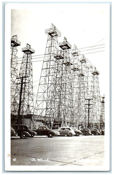 1951 Oil Wells Classic Cars View Kilgore Texas TX RPPC Photo Posted Postcard