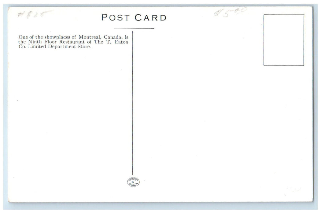 c1940s 9th Floor Restaurant of T Eaton Co Limited Store Montreal Canada Postcard