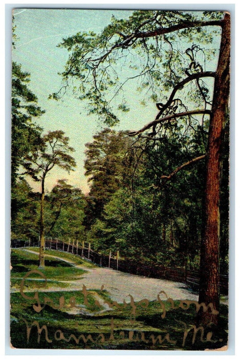 1908 Greetings From Mainstream Maine ME, Dirt Road And Trees Antique Postcard