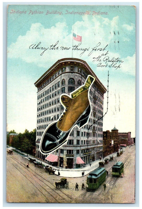 Indiana Pythian Building Indianapolis IN Ralston Boot Shoe Advertising Postcard